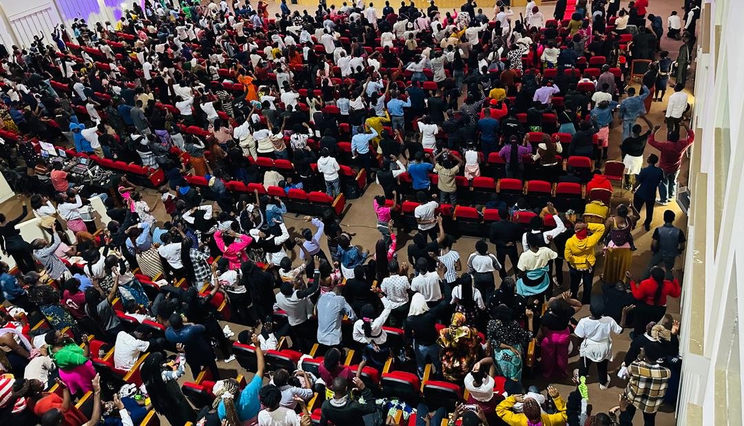 Overhead view of the crowd in worship